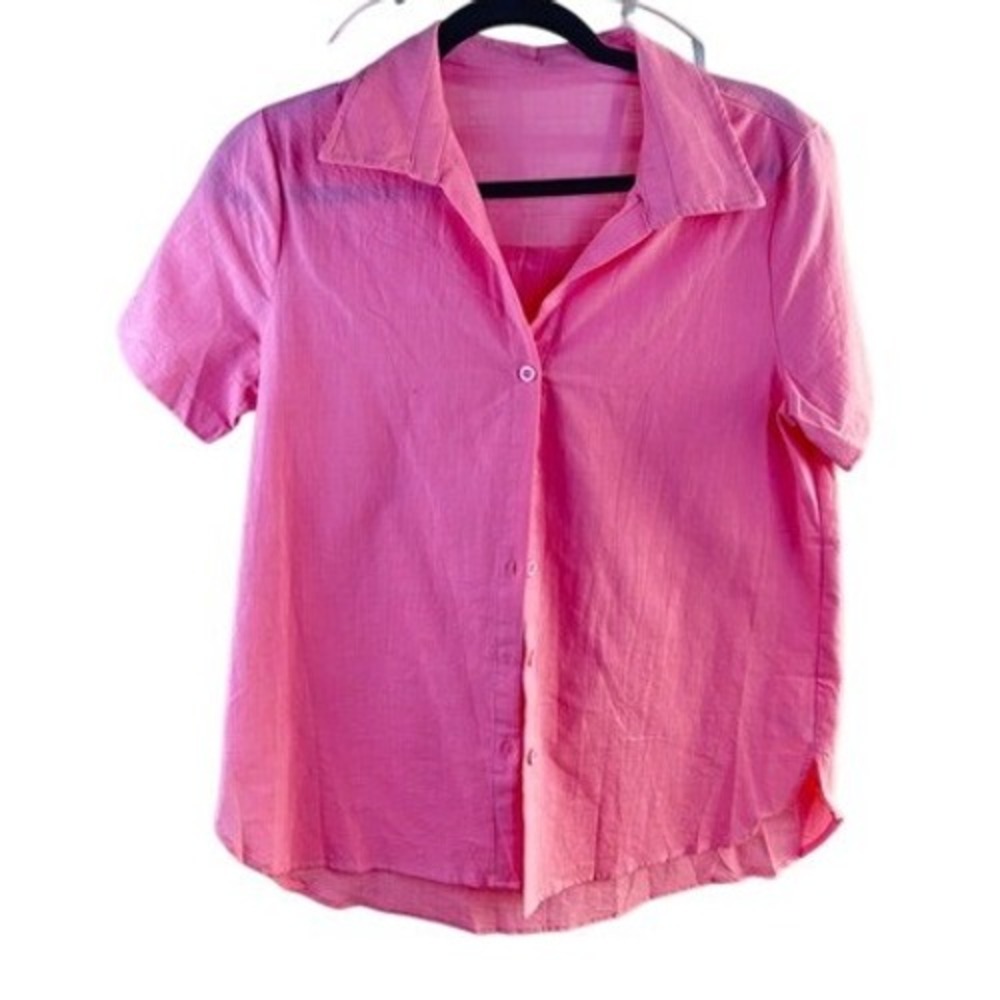 Pink Womens button up size S NWOT Cotton‎ & Flax Blend Cottagecore Neon Hipster